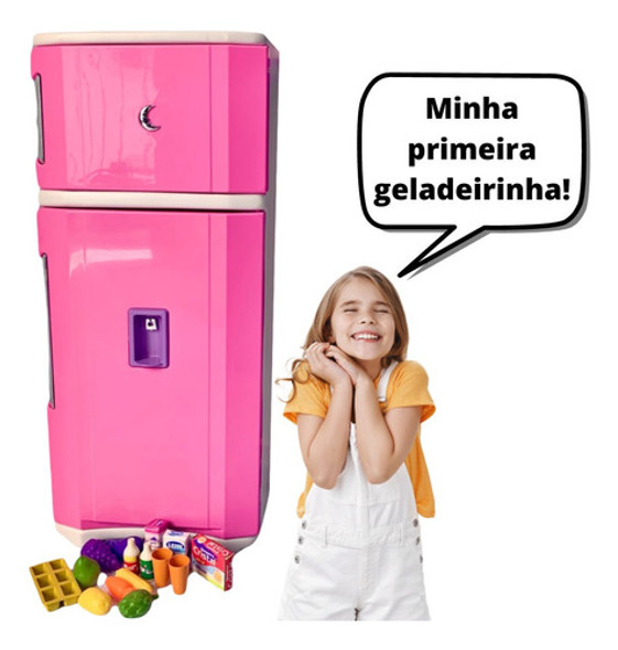 Mini Geladeira Infantil Cozinha Criança Grande Menina Rosa 1