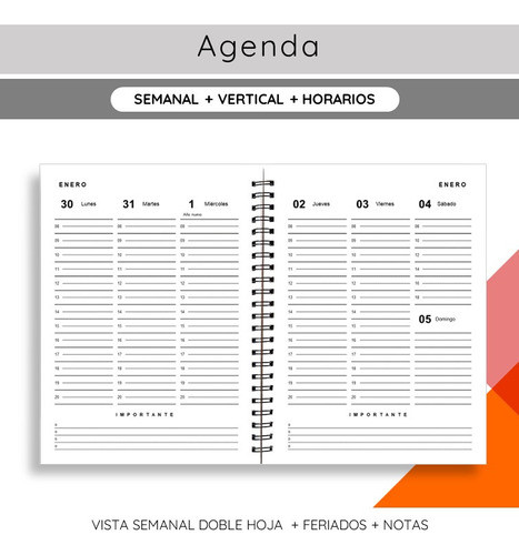 Kit Imprimible Agenda 2025 Semanal Vertical Con Horarios 1