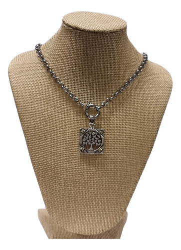 Collar Cadena Acero Y Dije Árbol De La Vida Plata. 0