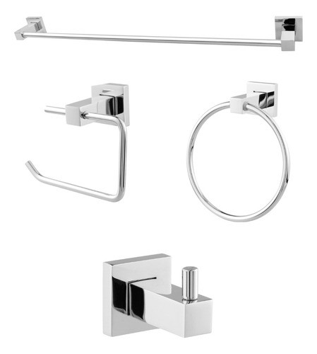 Kit Acessórios 4 Peças Para Banheiro Luxo Cromado Metal 0