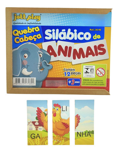 Quebra-cabeça Silábico De Animais 4 Figuras Coloridas 1
