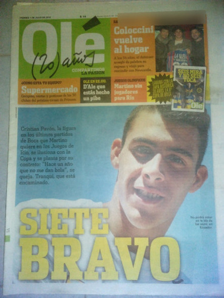 Diario Ole 1 Julio 2016 Pavon Boca 0