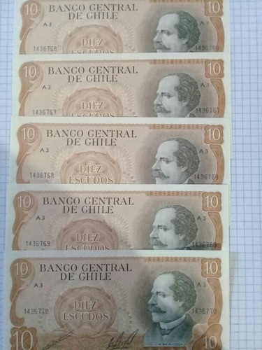 Billete 10 Escudos Chile Serie A3 Balmaceda. Cano- Molina. 1
