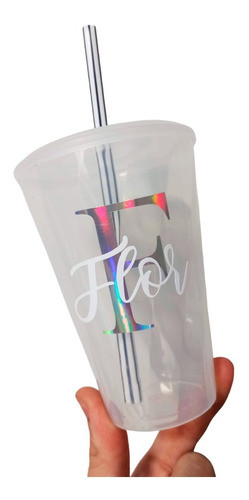 15 Vasos Plastico Transparente Nombre Sorbete 400cc Souvenir 0