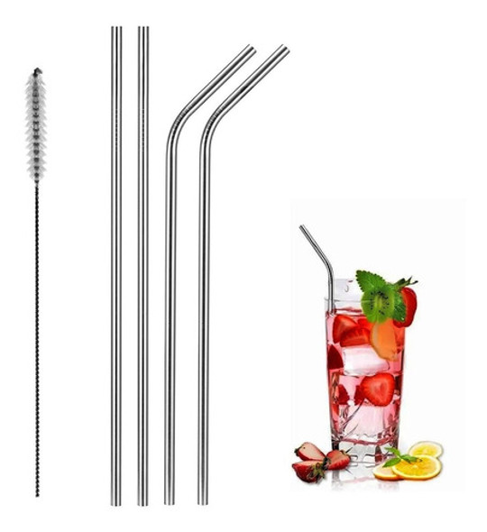 Sorbetes De Acero Inoxidable Reutilizables X 4 + Limpiador 0