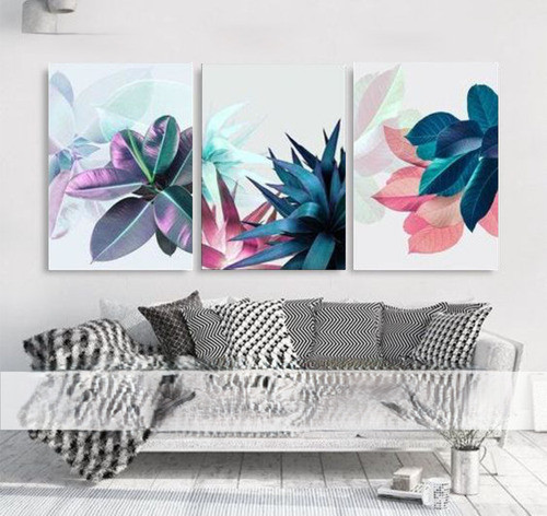 Cuadros Tripticos Hojas Tropicales Impresos En Tela A Medida 0