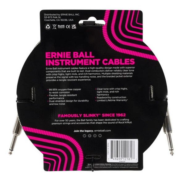 Cable Trenzado Para Instrumento Plug Recto Ernie Ball 3,05m 1