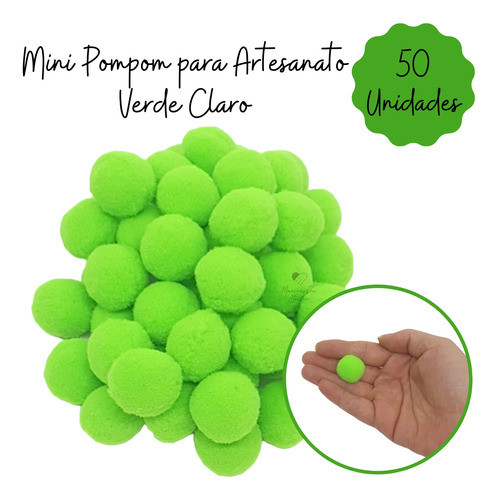Mini Pompom Artesanato Bolinha 22mm Verde Claro 50 Unidades 1