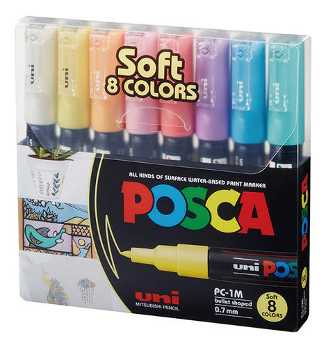 Marcador Uni Ball Posca Punta Pc-1m Pack X 8 Colores Pastel 0