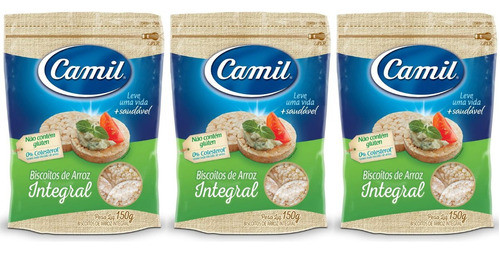 Kit C/3 Biscoito De Arroz Integral Camil 150g 0