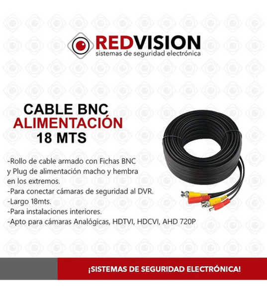 Cable Bnc Armado Video Alimentación 18 Mts Cctv - Redvision 1