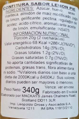 Mermelada De Limón Inglesa Marca Mackays 1