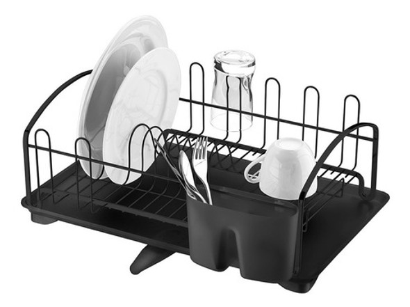 Escurridor De Platos Con Bandeja Negro Mate Bajo 0