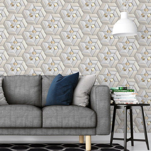 Papel De Parede 3d Dourado Cinza Geométrico Quarto Sala 3m 1