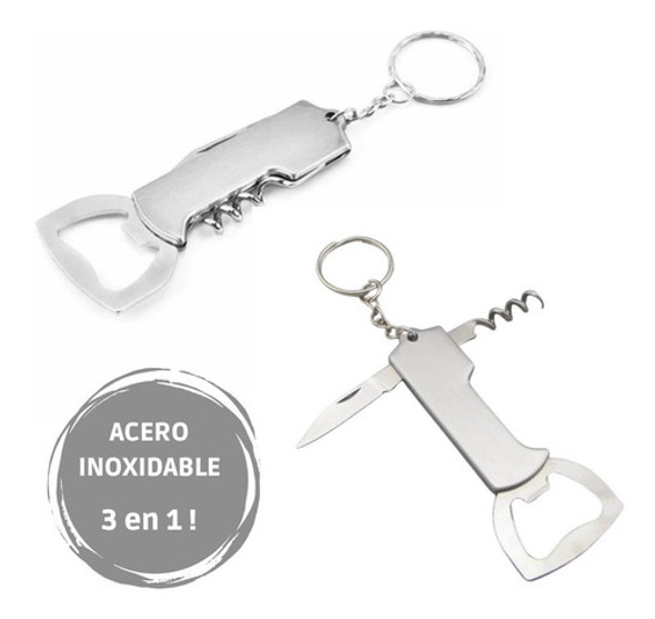 Destapador Llavero X 30 Sacacorcho 3 En 1 Navaja Inoxidable 1