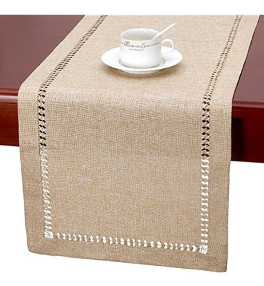Hemstitch Beige Beige Tabla Corredor O Aparador Bufanda Rect 0