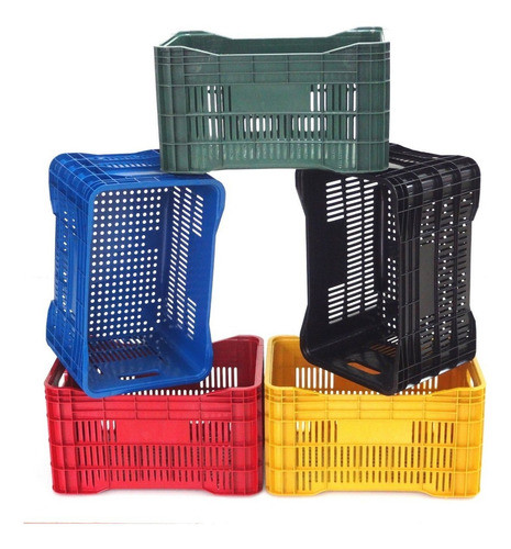 5 Caixa Plástica Hortifruti Agricola Cores 31x36x55 Colorido 0