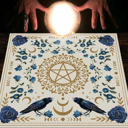 Toalha Tarot Altar Pentagrama Flores Tamanho 75x75 0