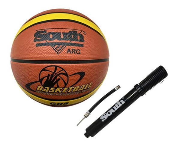 Pelota De Basquet N°5 South® De Goma + Inflador Doble Acción 0