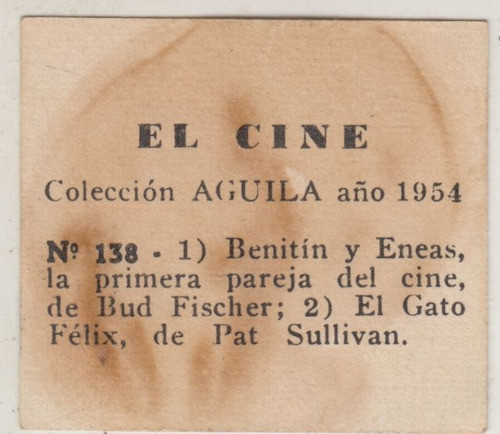Cine 1954 Mutt & Jeff Y Gato Felix Tarjeta Unica De Uruguay 1