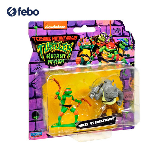 Muñecos Minis Tortugas Ninja X2 Mikey Vs Rocks Febo 1