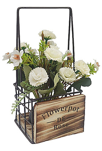 Flores En Canasta De Metal Y Madera 0