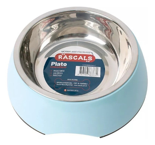 Comedero Para Perros Rascals Large Celeste Plastico Acero 0