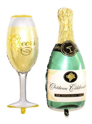 Promo Globos Botella Y Copa  Metalizado 100cm 0