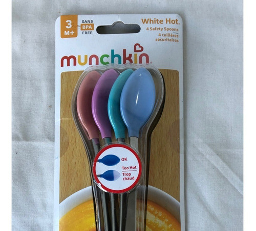 Kit 4 Colheres Munchkin Termo Sensível Inox White Hot  3m+ 1