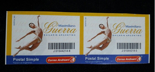 2 Estampillas Simple Correo Andreani Maximiliano Guerra 0