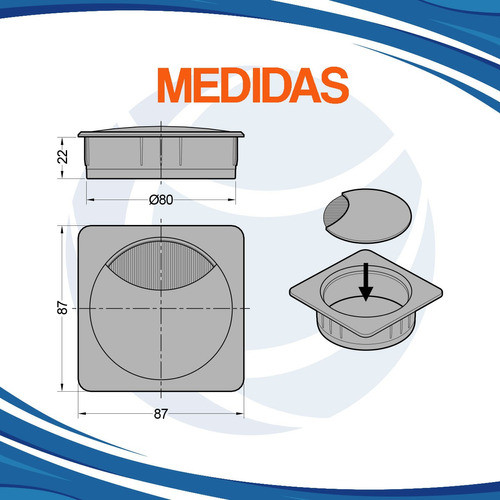 Pasacable Cuadradro Con Cepillo Cromado 80mm X 20 Uni 1