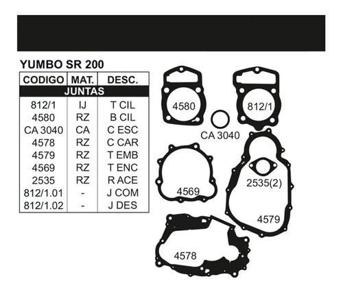 Juego De Juntas  Yumbo Sr 200 0