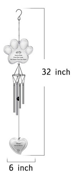 ~? Diseño Creativo Pet Memorial Wind Chime, 32''h Paw Prints 1