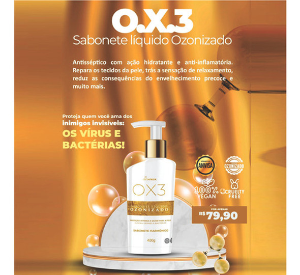 Sabonete Liquido Ozonizado Hipoalergênico Ox3 - 100% Vegano 1 Sabonete Liquido Ozonizado Hipoalergênico Ox3 - 100% Vegano 1