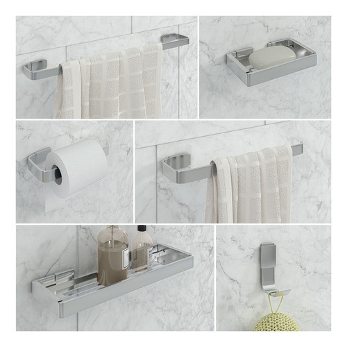 Kit Acessórios Para Banheiro Lavabo 6 Peças Stander Polido 1