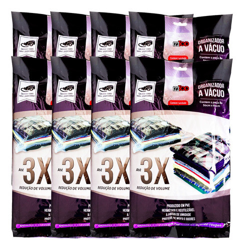 Kit 8x Saco A Vácuo 50x60 Guarda Roupas Cobertor Edredom 0