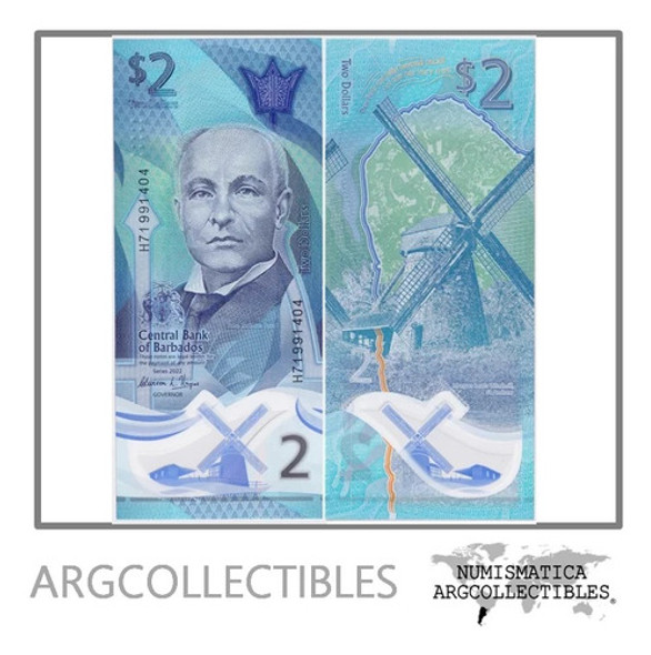 Barbados Billete 2 Dolares 2022 P-80 Unc (polimero) 0