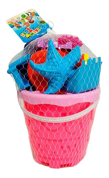 Balde De Playa Con Accesorios Rosa - Vamos A Jugar 0
