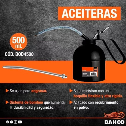 Aceitera Engrasadora Manual Bahco 500ml Bod4500 2 Boquillas 1