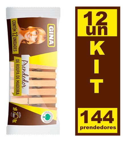 Kit 12 Prendedor De Roupa De Madeira Gina Contém 12 Unidades 0