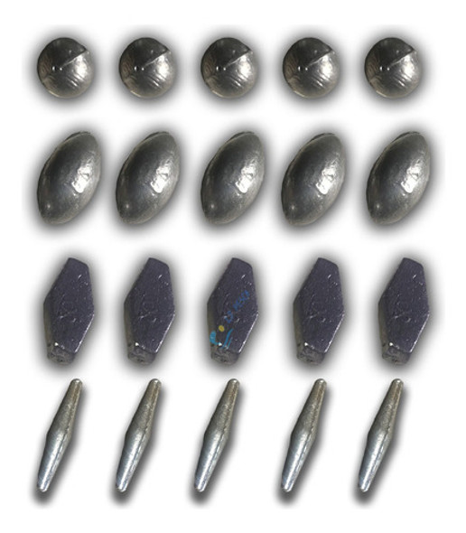 Super Combo 100 Plomadas Pasantes Corredizas De 10 A 50 Grs 0