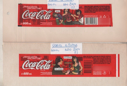 Lote De 2 Etiquetas Coca Cola * Promo Vamos A Tomar Año 2004 0
