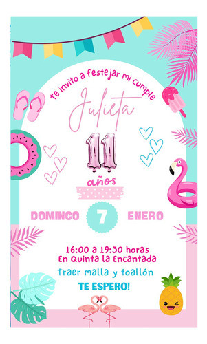 Invitación Digital Cumpleaños Whatsapp Imprimible Flamencos 0