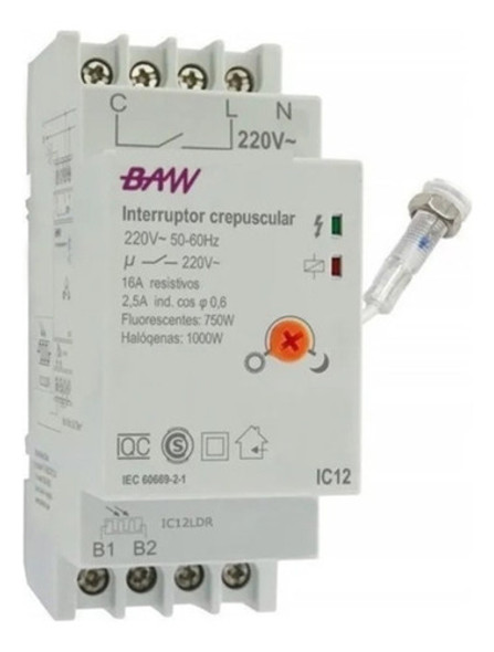 Interruptor Crepuscular Baw Fotocontrol Electronico Riel Din 0