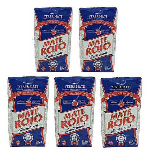 Yerba Mate Rojo Tradicional Sin Tacc  500gr X 5 Unidades 0