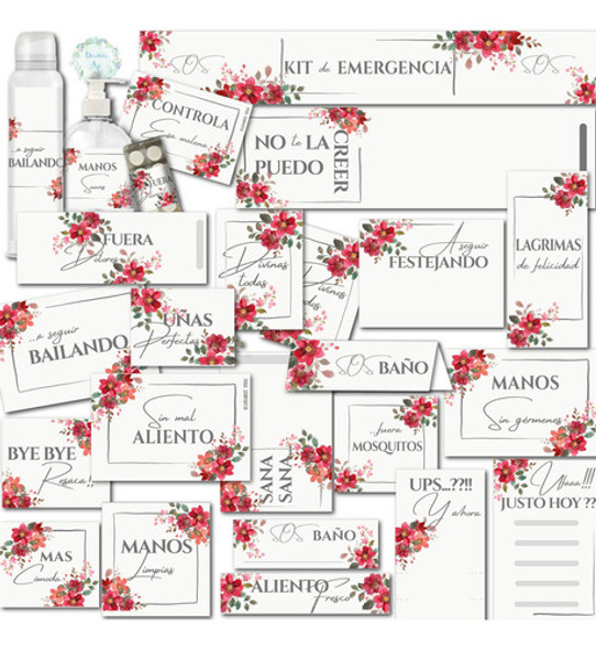 Kit Baño Imprimible S.o.s. Flores Rojizas Fiestas, 15, Bodas 0
