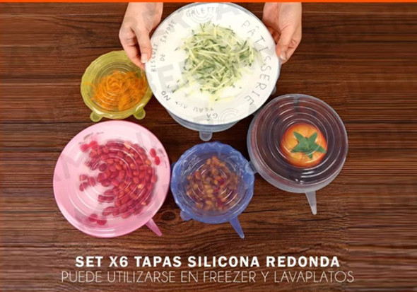 Tapas Silicona Multiuso Set X6 Reutilizables Ajustable Cocin 1