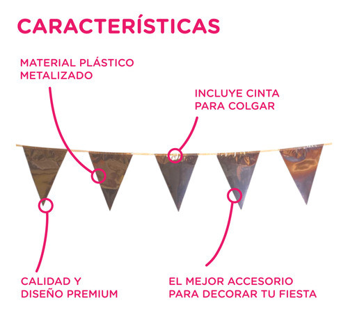 Banderin Guirnalda Metalizado Rosa Gold Cotillon 1