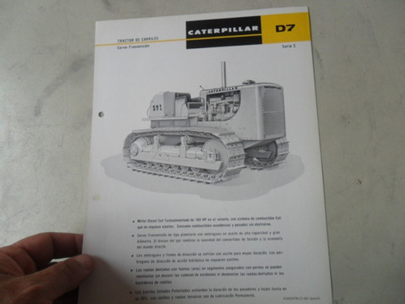 Folleto Caterpillar D7 E Antiguo Oruga Bulldozer Tractor 0
