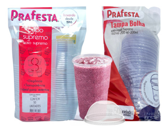 40 Copos Prafesta 300ml Com Tampa Bolha Premium 0